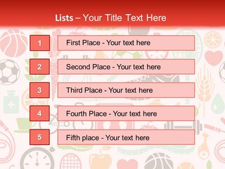 A Variety Of Sports Related Items On A White And Red Background PowerPoint Template