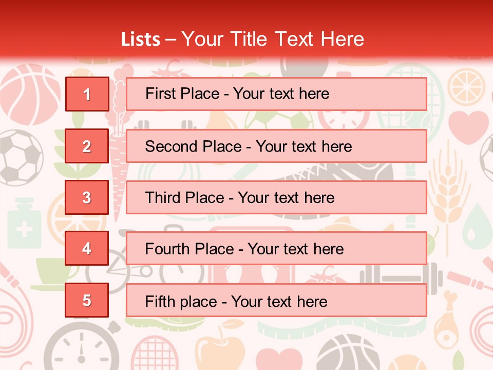 A Variety Of Sports Related Items On A White And Red Background PowerPoint Template