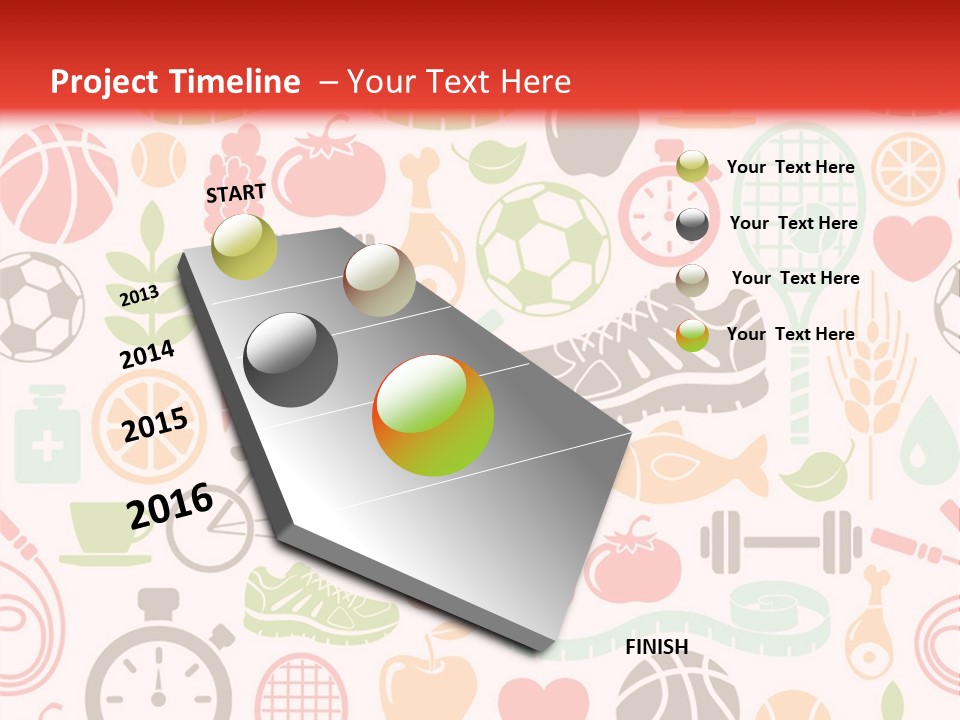 A Variety Of Sports Related Items On A White And Red Background PowerPoint Template