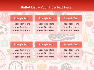 A Variety Of Sports Related Items On A White And Red Background PowerPoint Template