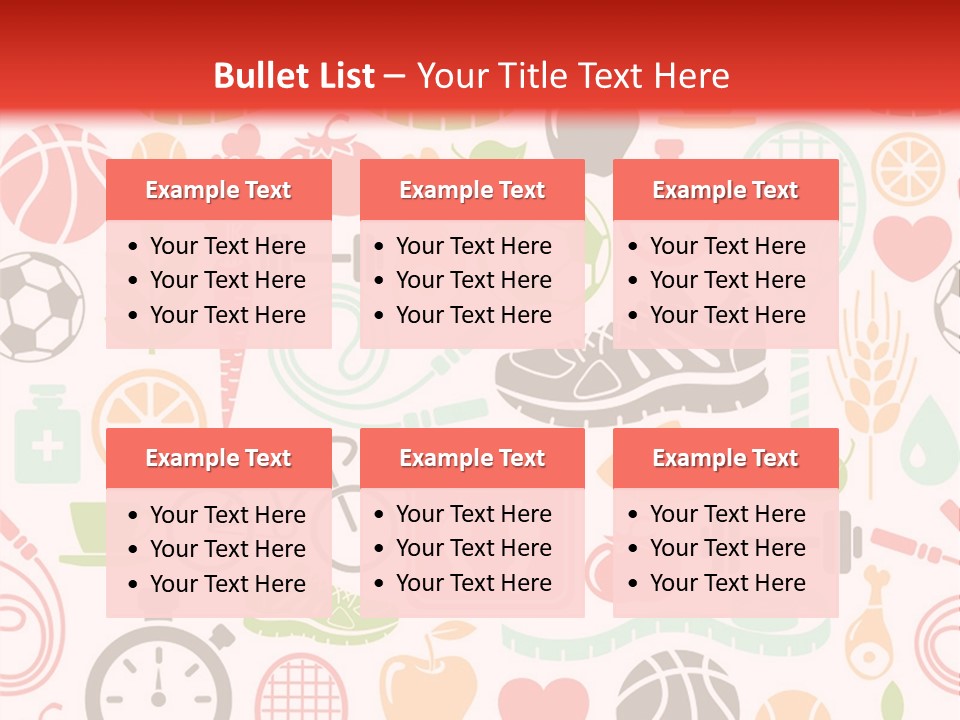 A Variety Of Sports Related Items On A White And Red Background PowerPoint Template