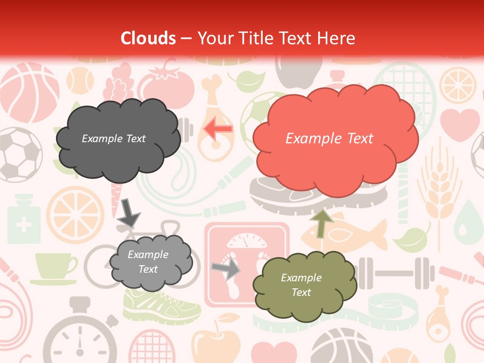 A Variety Of Sports Related Items On A White And Red Background PowerPoint Template