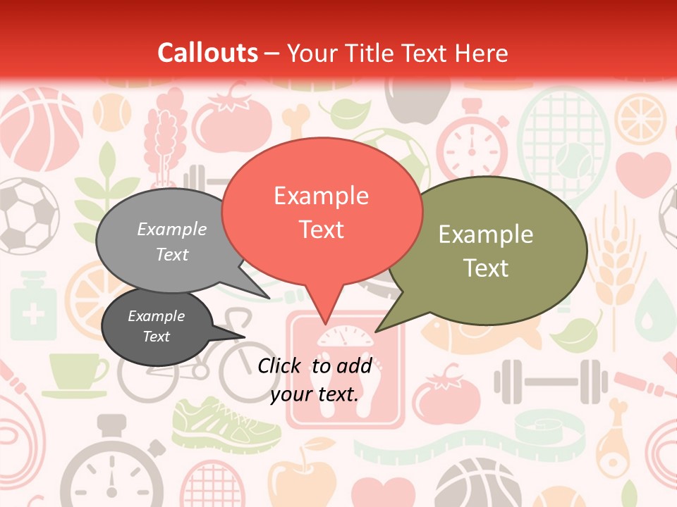 A Variety Of Sports Related Items On A White And Red Background PowerPoint Template
