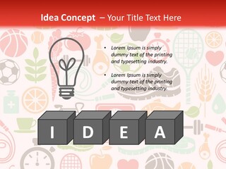 A Variety Of Sports Related Items On A White And Red Background PowerPoint Template