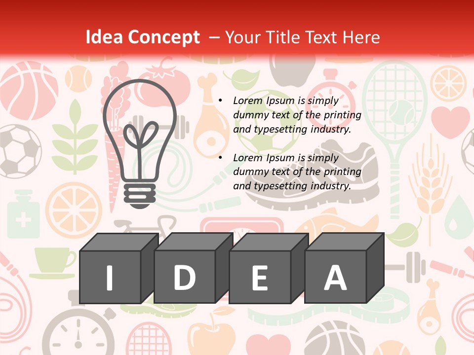 A Variety Of Sports Related Items On A White And Red Background PowerPoint Template