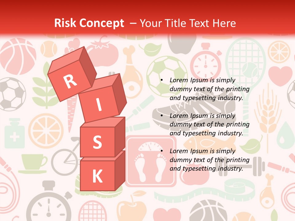 A Variety Of Sports Related Items On A White And Red Background PowerPoint Template
