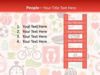 A Variety Of Sports Related Items On A White And Red Background PowerPoint Template