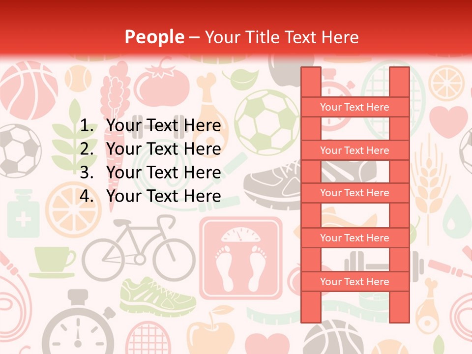A Variety Of Sports Related Items On A White And Red Background PowerPoint Template