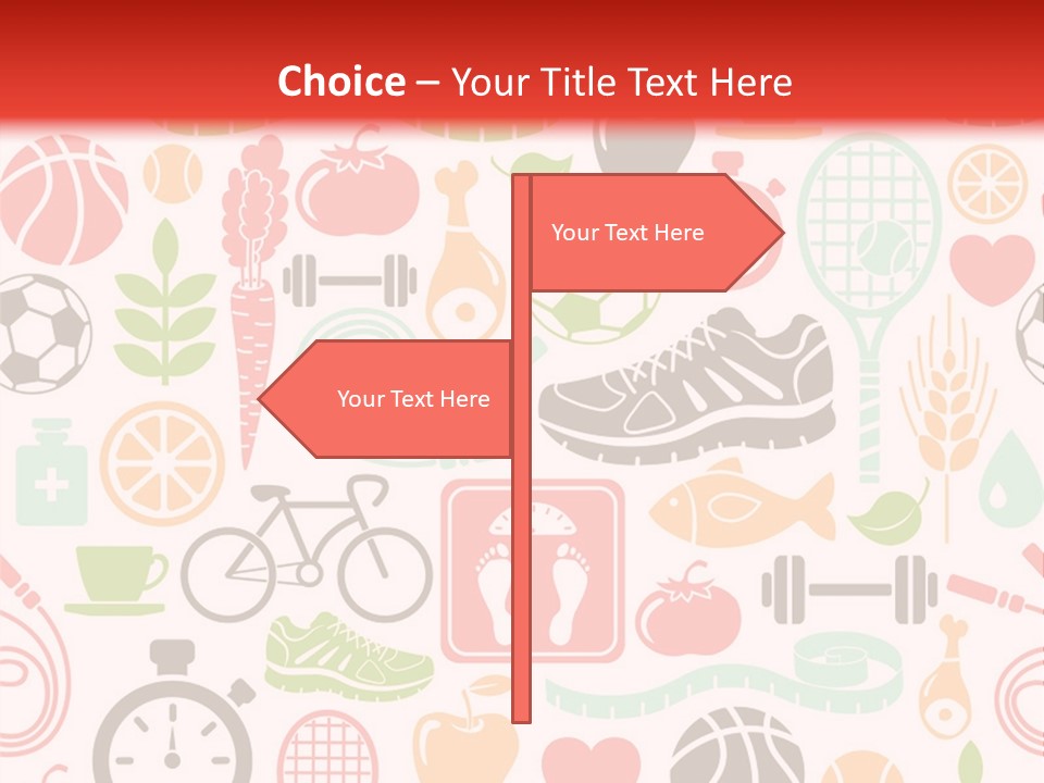 A Variety Of Sports Related Items On A White And Red Background PowerPoint Template