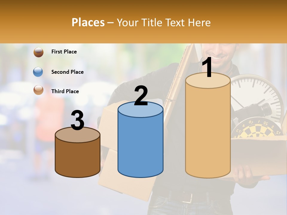 A Man Holding A Box With A Clock Inside Of It PowerPoint Template