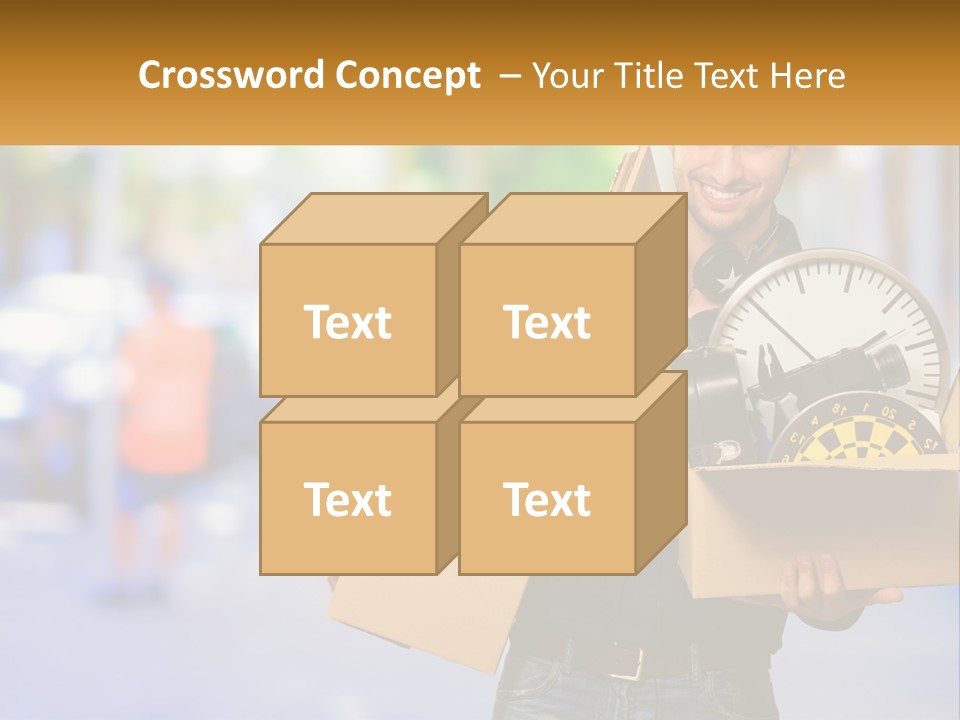 A Man Holding A Box With A Clock Inside Of It PowerPoint Template