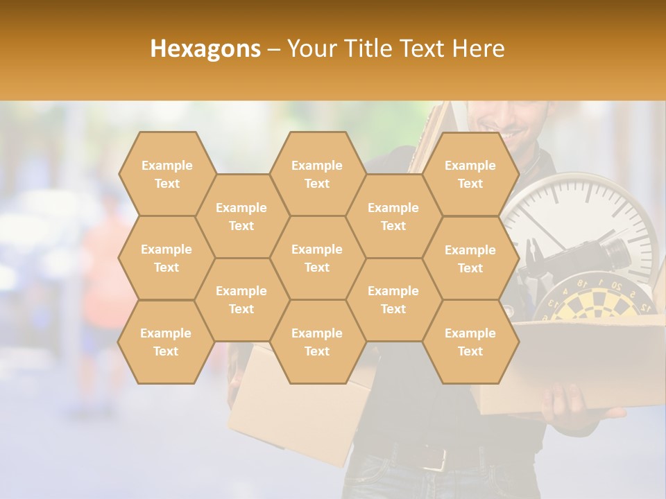 A Man Holding A Box With A Clock Inside Of It PowerPoint Template