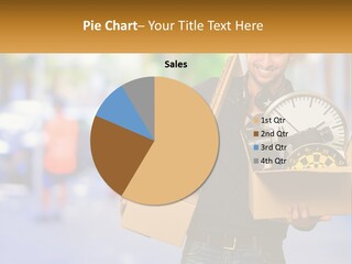 A Man Holding A Box With A Clock Inside Of It PowerPoint Template