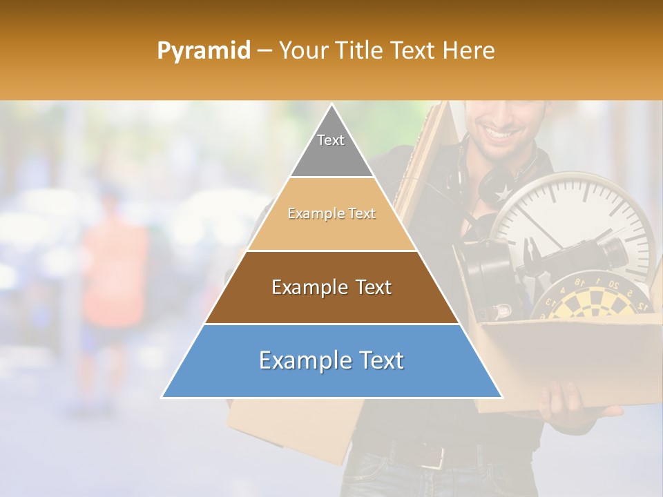 A Man Holding A Box With A Clock Inside Of It PowerPoint Template