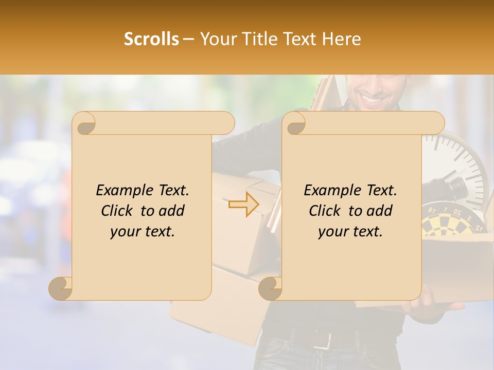 A Man Holding A Box With A Clock Inside Of It PowerPoint Template