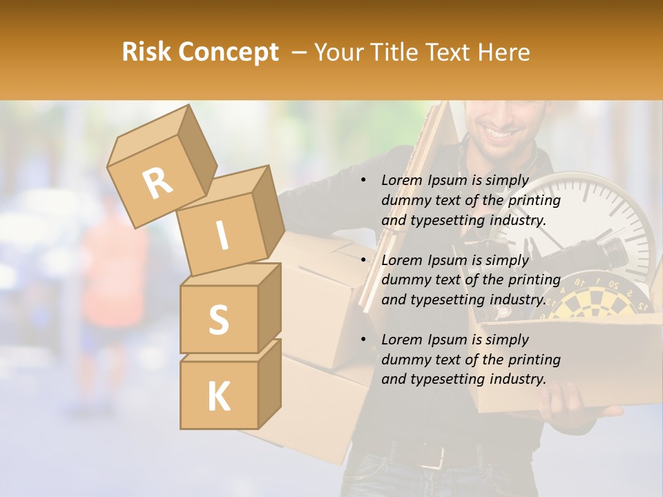 A Man Holding A Box With A Clock Inside Of It PowerPoint Template