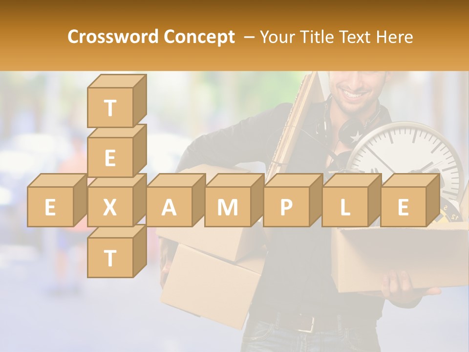 A Man Holding A Box With A Clock Inside Of It PowerPoint Template