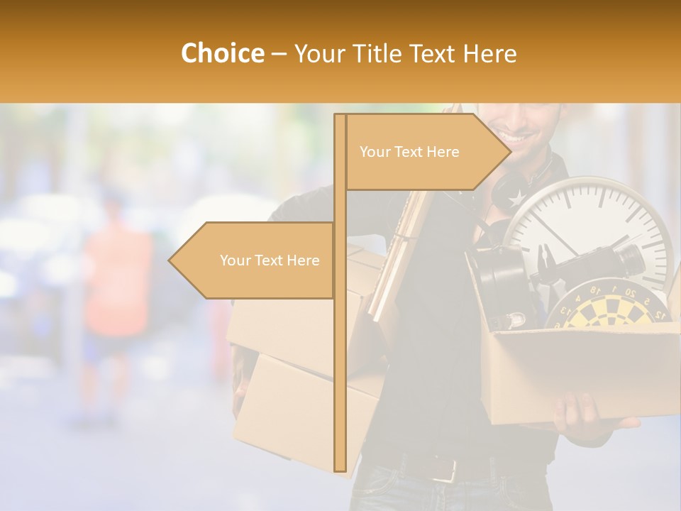 A Man Holding A Box With A Clock Inside Of It PowerPoint Template