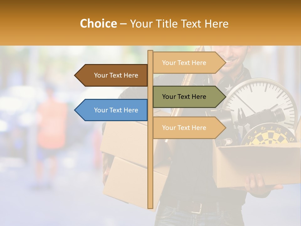 A Man Holding A Box With A Clock Inside Of It PowerPoint Template