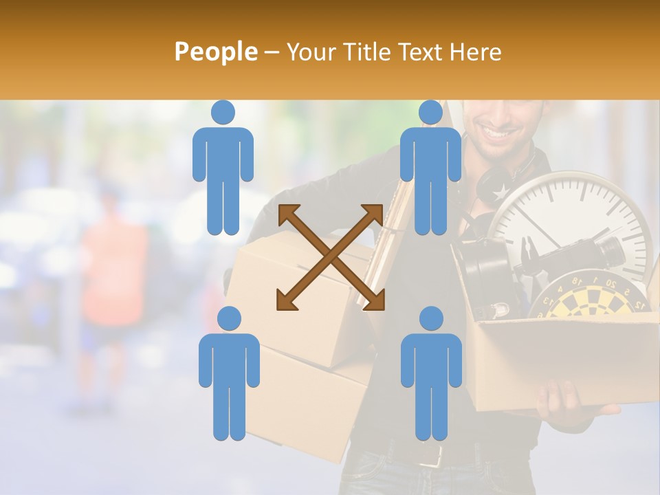 A Man Holding A Box With A Clock Inside Of It PowerPoint Template