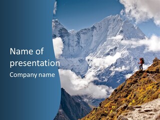 A Man Hiking Up A Mountain On A Sunny Day PowerPoint Template