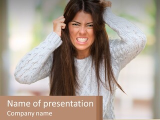 A Woman Holding Her Hair In Front Of Her Head PowerPoint Template