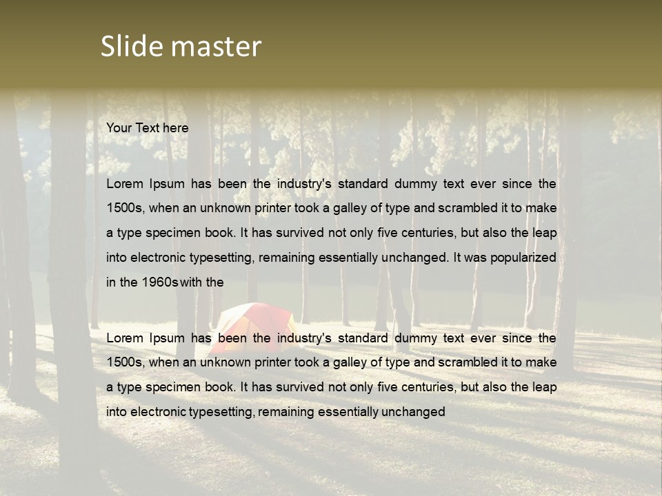A Tent In The Woods With A Lake In The Background PowerPoint Template