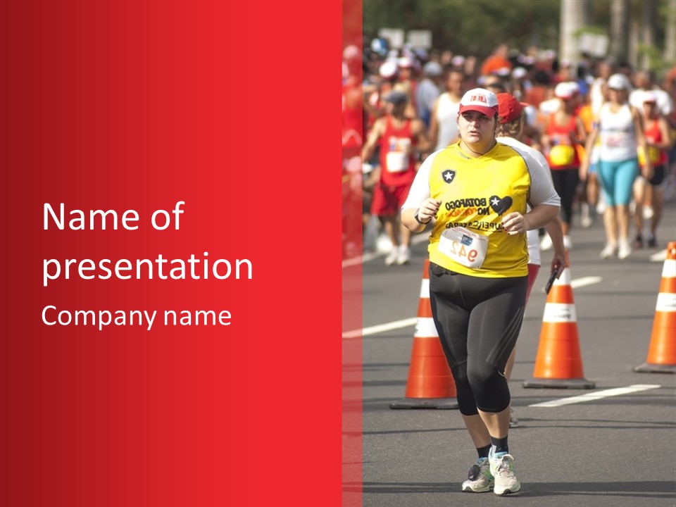 A Woman In A Yellow Shirt Is Running In A Race PowerPoint Template