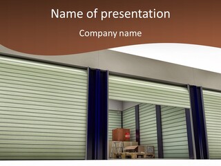A Warehouse With Roller Shutters And A Brown Background PowerPoint Template