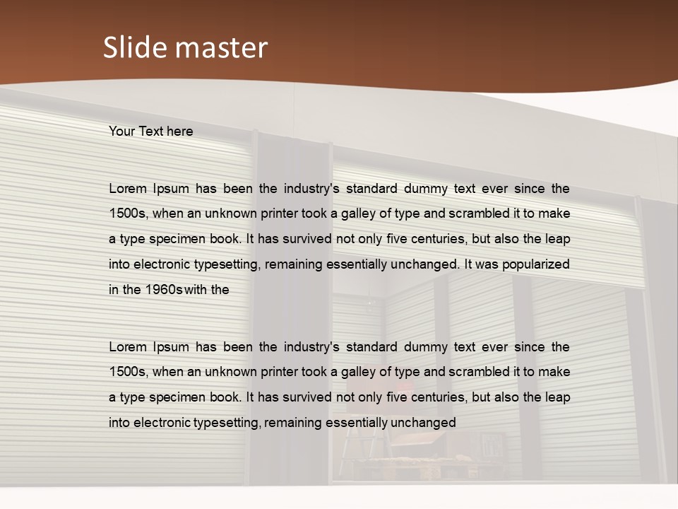 A Warehouse With Roller Shutters And A Brown Background PowerPoint Template