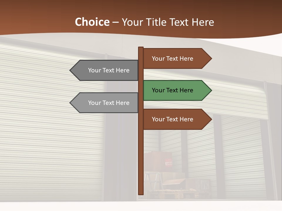 A Warehouse With Roller Shutters And A Brown Background PowerPoint Template