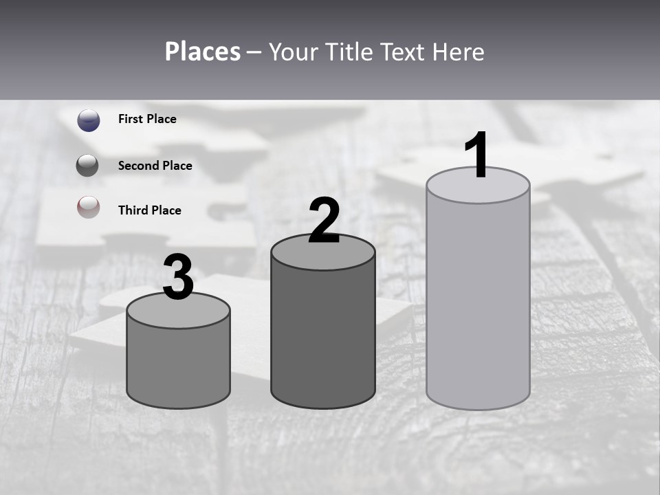 A Group Of Pieces Of A Puzzle On A Wooden Table PowerPoint Template