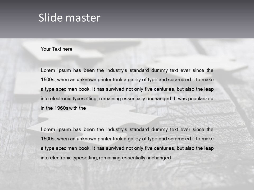 A Group Of Pieces Of A Puzzle On A Wooden Table PowerPoint Template