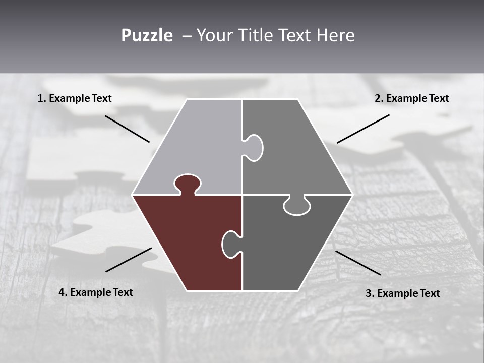 A Group Of Pieces Of A Puzzle On A Wooden Table PowerPoint Template