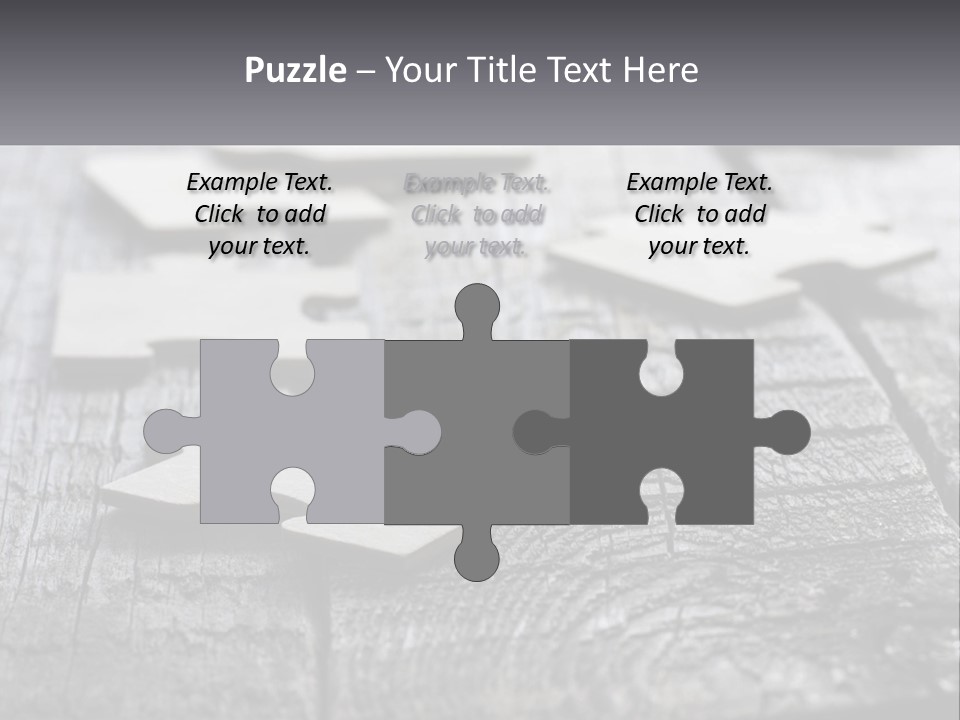 A Group Of Pieces Of A Puzzle On A Wooden Table PowerPoint Template