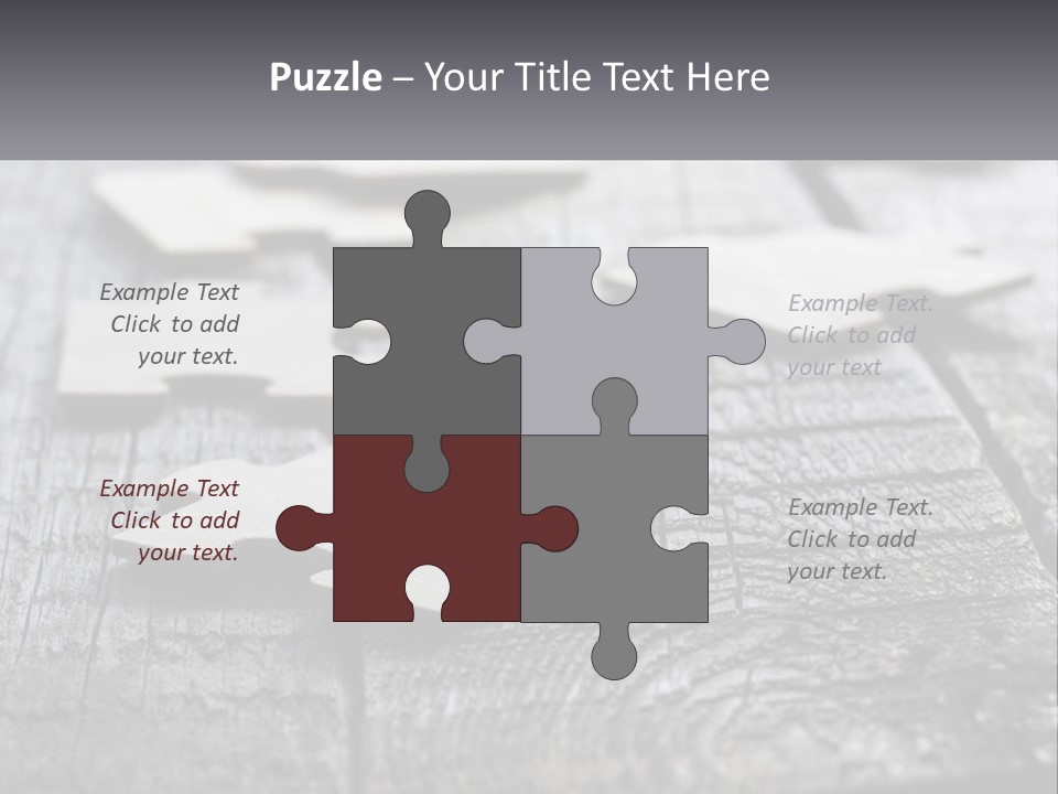A Group Of Pieces Of A Puzzle On A Wooden Table PowerPoint Template
