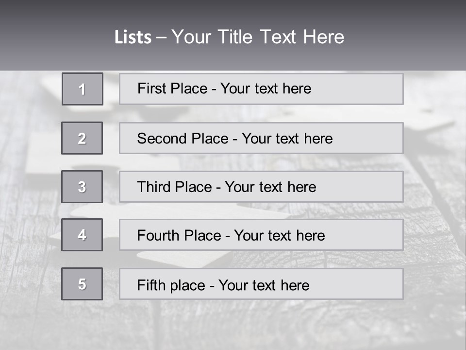 A Group Of Pieces Of A Puzzle On A Wooden Table PowerPoint Template