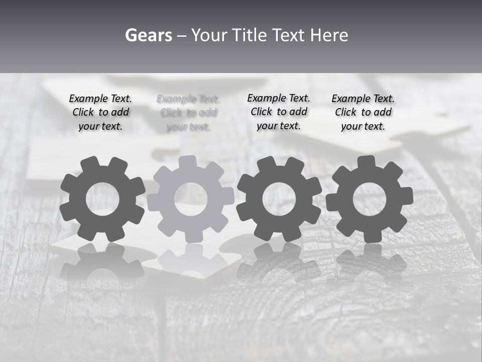 A Group Of Pieces Of A Puzzle On A Wooden Table PowerPoint Template
