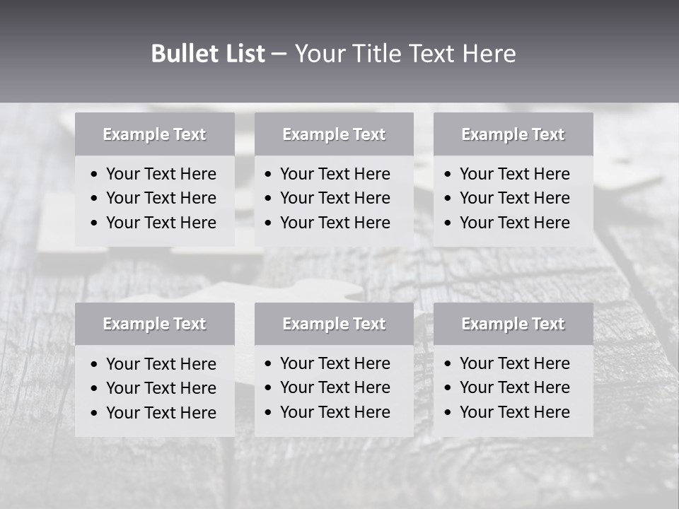 A Group Of Pieces Of A Puzzle On A Wooden Table PowerPoint Template