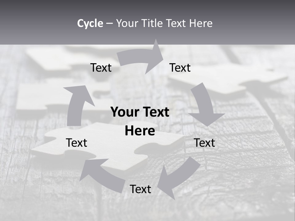 A Group Of Pieces Of A Puzzle On A Wooden Table PowerPoint Template