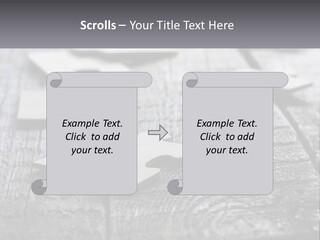 A Group Of Pieces Of A Puzzle On A Wooden Table PowerPoint Template