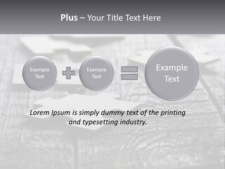 A Group Of Pieces Of A Puzzle On A Wooden Table PowerPoint Template