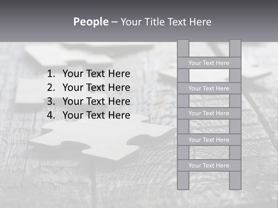 A Group Of Pieces Of A Puzzle On A Wooden Table PowerPoint Template