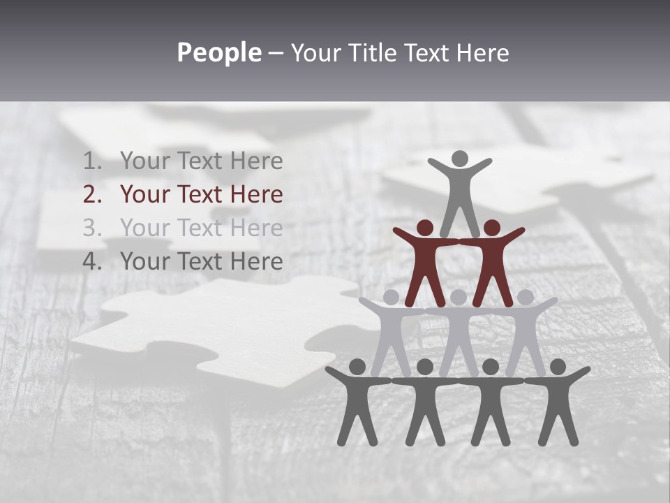 A Group Of Pieces Of A Puzzle On A Wooden Table PowerPoint Template