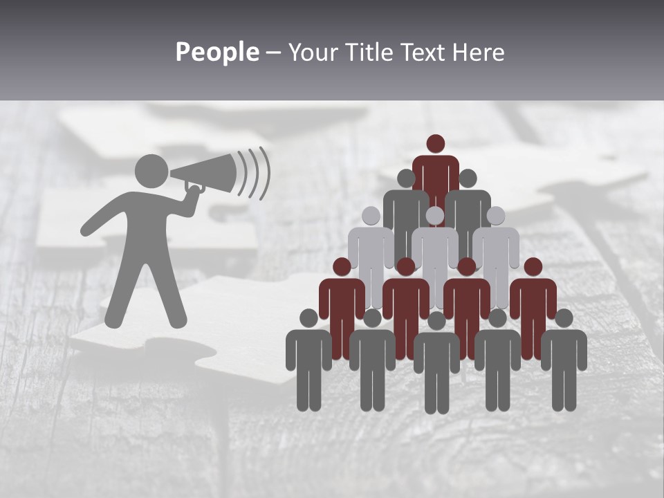 A Group Of Pieces Of A Puzzle On A Wooden Table PowerPoint Template