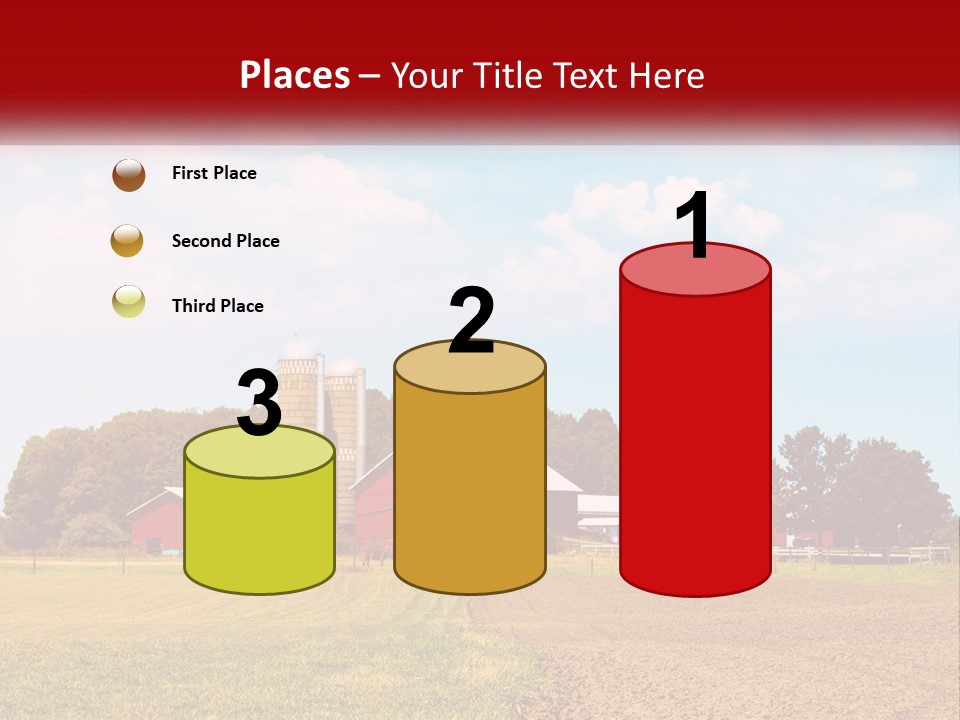 A Farm With A Red Barn And Silo In The Background PowerPoint Template