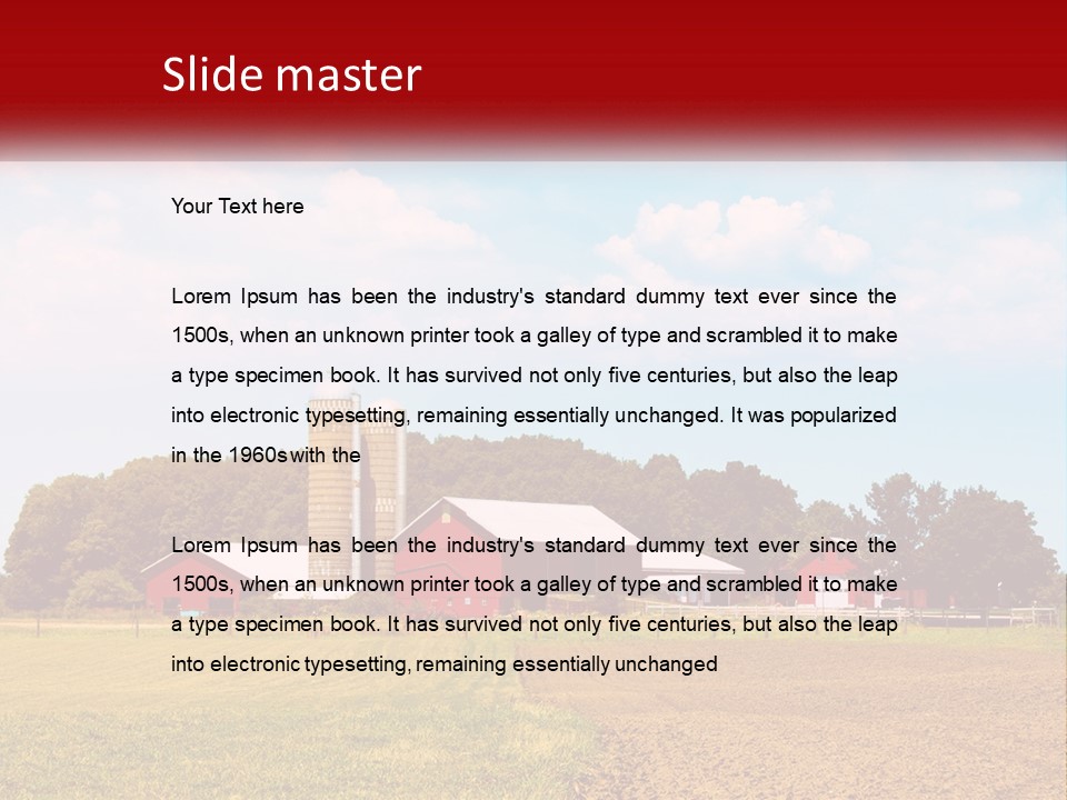 A Farm With A Red Barn And Silo In The Background PowerPoint Template