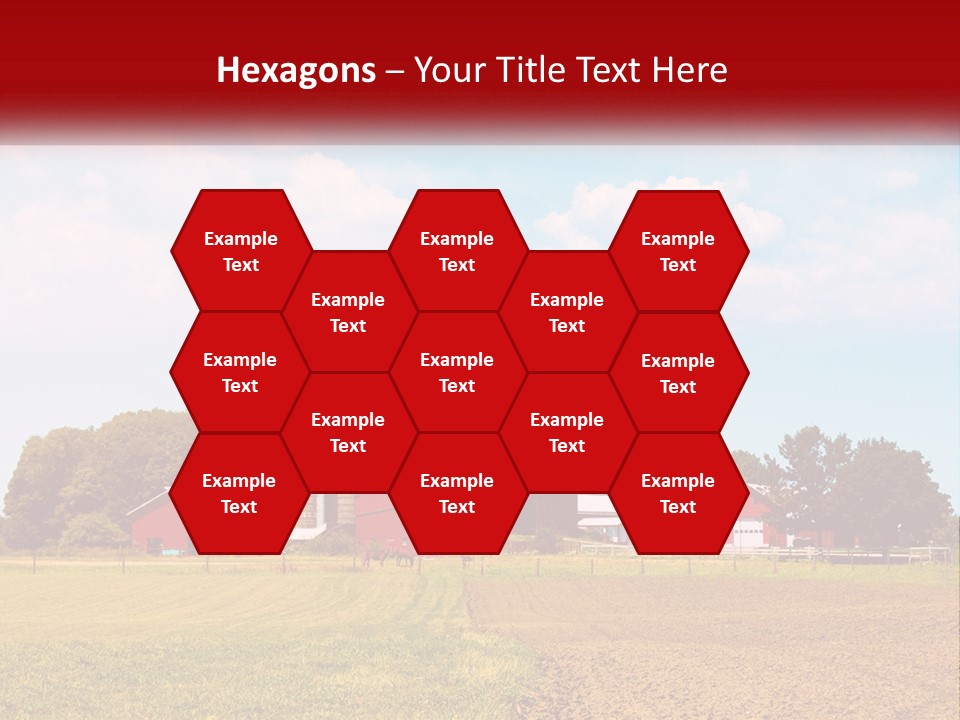 A Farm With A Red Barn And Silo In The Background PowerPoint Template