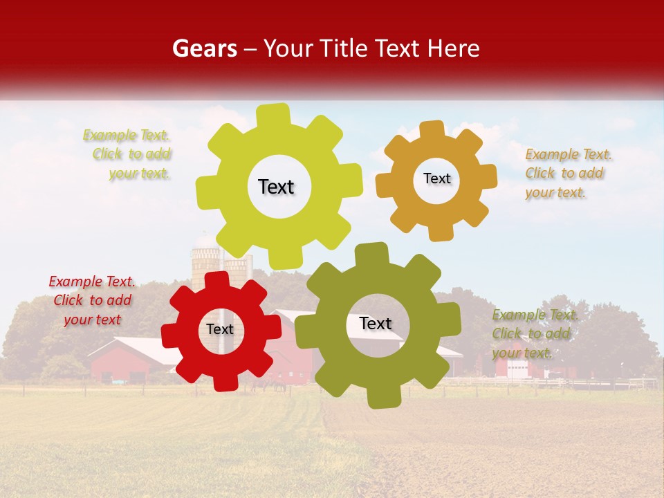 A Farm With A Red Barn And Silo In The Background PowerPoint Template