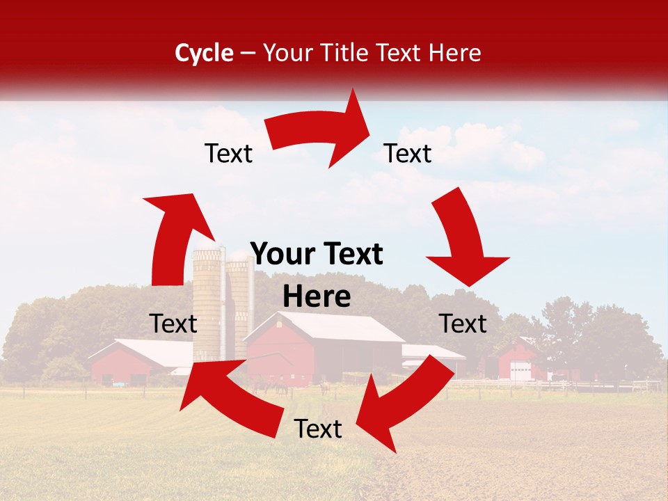 A Farm With A Red Barn And Silo In The Background PowerPoint Template